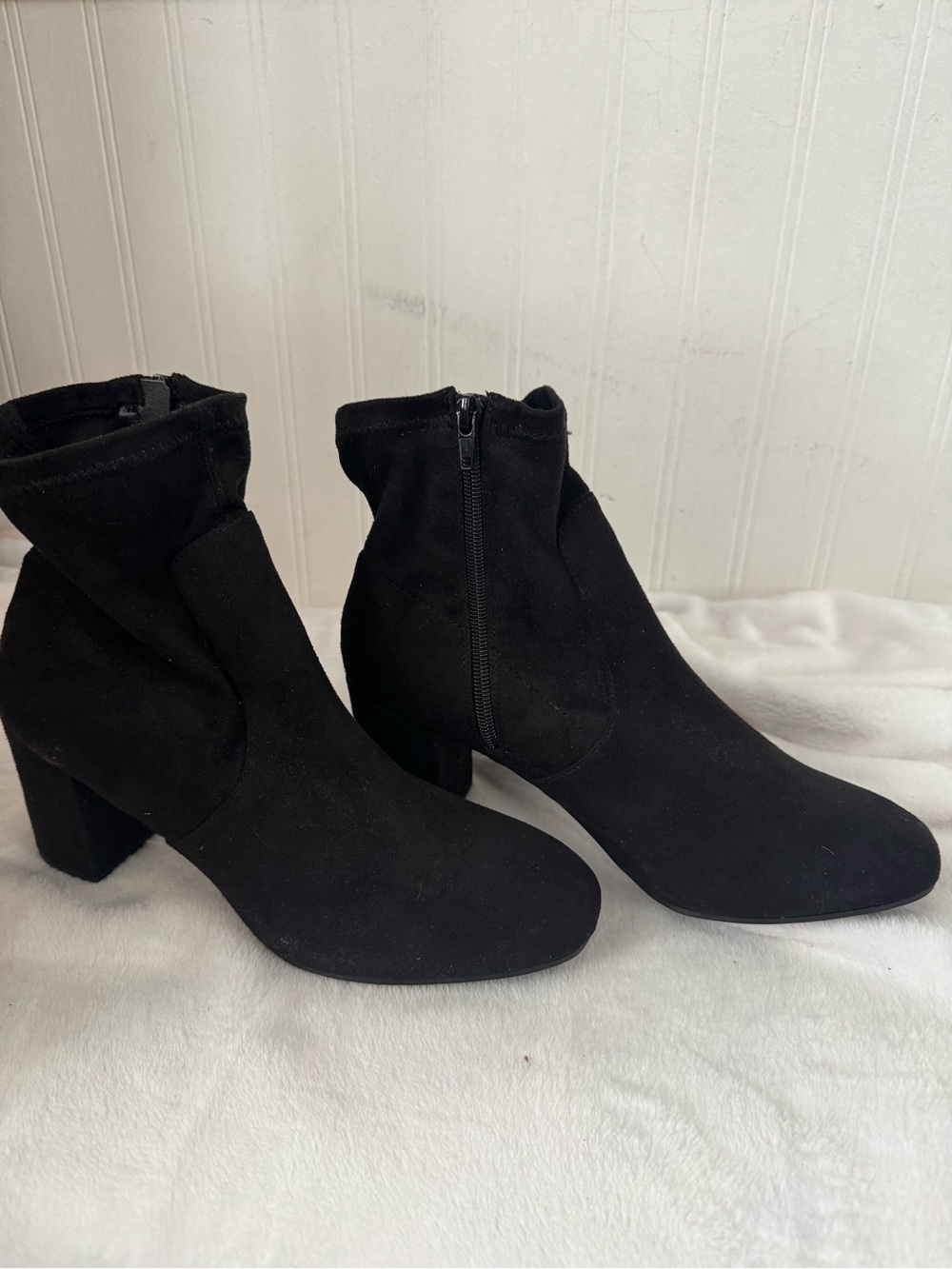 Women's Black Suede like Ankle Boots with Block Heel